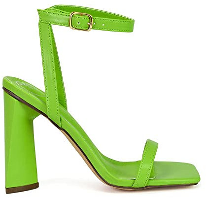ESSEX GLAM Womens Strappy Ankle Strap Sandals Ladies Block High Heel Square Toe Shoes Size 3-8