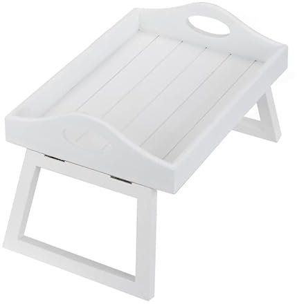 Wooden Sofa Arm Tray Table - Foldable Living Room Furniture for Coffee, Snacks, Remote Holder - Grey and White Drinks Tray, Couch Armrest Clip-On Table