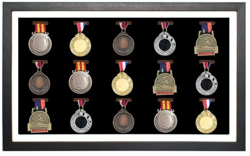 Grande boîte de présentation pour 15 médailles, Cadre de présentation Parfait pour Les Militaires de Guerre, Les Coureurs, Le Marathon, Le Football, la Gymnastique et Tous Les Sports (Noir)