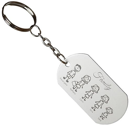 Stileitaliano Personalisierter Schlüsselanhänger für Family, personalisierbar mit Charakteren, Familiennamen, für Familien, Geschenkidee (Silber/Schwarz)