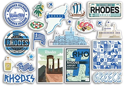 A5 Aufkleberbogen Rhodes Sehenswürdigkeiten Vinyl Aufkleber – Griechenland griechische Karte Flughafen Briefmarken Skyline Flagge Reise Urlaub Stadt Reise Scrapbooking Gepäck #79098
