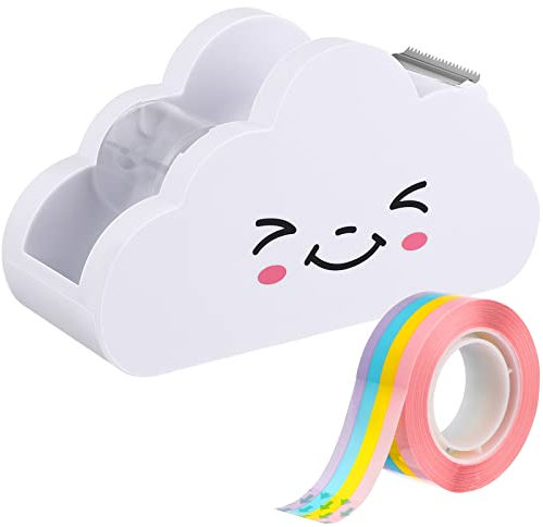 SAFIGLE Wolken-Klebebandspender mit Regenbogen-Klebeband, Cartoon-Desktop-Klebeband Cutter, Niedlicher Rollenbandhalter für Büromaterialien und Schulbedarf