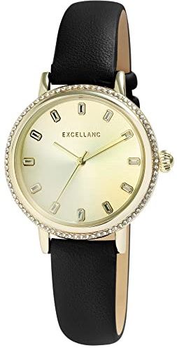Excellanc Damen-Uhr Kunstleder Dornschließe Simili Analog Quarz 1900291 (schwarz)