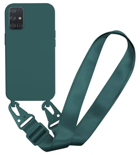 MBSLFY Handyhülle kompatibel mit Samsung Galaxy A51 4G Hülle mit Band, Silikon Necklace Handyhülle mit Abnehmbar Kordel Umhängen Stossfest Handy Schutzhülle für Samsung Galaxy A51 4G, Dunkel grün