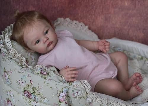 Anano Puppen Reborn Silikon Geschlossene Augen 50CM Große Realistische Babypuppe Baby Reborn (rot)