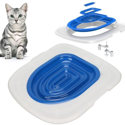 Katzentoiletten Trainingsset, Katzen Toiletten Trainer, Katzen WC-Sitz Toiletten Training System, 38×34cm,Universell Wiederverwendbar, Katzenklo für Toilettensitz, für Alle Toilettensitze(Blau)