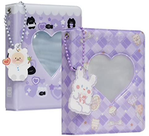 2pcs 3 Zoll Kpop Fotokartenhalter Bücher Mini-Fotokartenalbum Kpop Fotokartenhalter 40 Fächer mit süßem Armband Fotokartenhalter (purple)