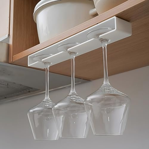 yozhch 2 Pack Wine Glass Rack, Self-Adhesive Wine Glasses Holder Under Shelf, Plastic Wine Glass Storage Organizer, Glass Hanger Under Cabinet Stemware Rack, Wine Cup Hanging Shelf Display Stand