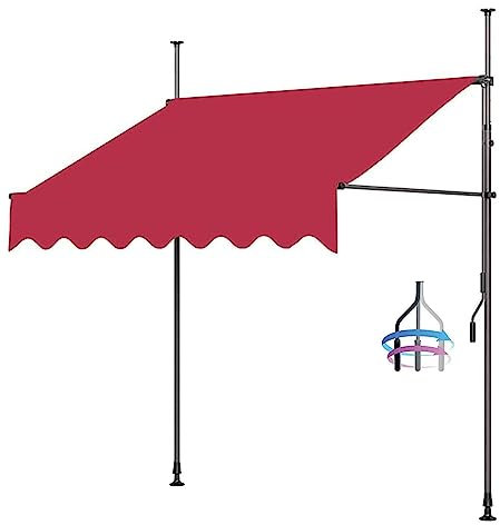 Klemmmarkise Markise Balkon ohne Bohren, Balkonmarkise Balkon Markise, Freistehende Faltmarkise Markise mit Handkurbel, Höhenverstellbar Terrassenüberdachung 2.5m F