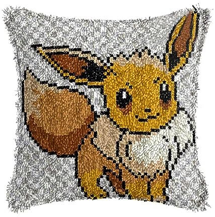 ROCKY&CHAO Knüpfteppich Zum Selber Knüpf-Sets mit Kissen knüpfen-Set 43x43cm Kissenbezug-Set für Erwachsene und Kinder Latch Hook Kit Heimaccessoire(süßer kleiner Fuchs)