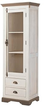 MASSIVMOEBEL24.DE | Toulouse Vitrine aus Massivholz #102 | aus Mangoholz - weiß, lackiert | 2 Schubladen - 4 Fächer| 65x45x190 cm | Schrank Glasvitrine Hochschrank | Landhausstil
