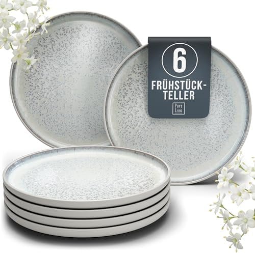 Steingut Frühstücksteller 6 Personen Ibiza TESTSIEGER, Hochwertiges Mediterranes Steingut Dessertteller Set, Kleine Teller, Salatteller - Pure Living in Beige