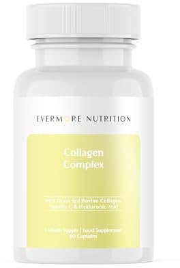 EVERMORE NUTRITION Grass Fed Collagen Complex with Hyaluronic Acid, Vitamin C and Active Peptides - Support Hair, Nails, Skin and Joints - Daily Supplement for Men and Women - 60 Capsules
