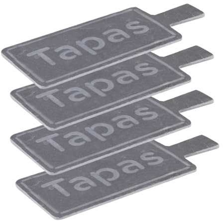 Marrakesch Stilvolles 4er Set Servierbrett aus Schiefer 23 x9 cm Groß – Brettchen Bako rund Mit Tapas-Motiv und praktischem Griff - Perfekt für Tapas und Snacks