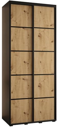MEBLE KRYSPOL Davos 4 120 Schrank mit Zwei Schiebetüren für Schlafzimmer - Moderner Kleiderschrank mit Kleiderstange und Regalen - 235,2x120x60 cm - Schwarz Artisan Schwarz