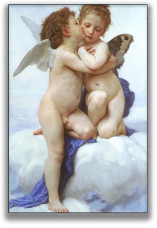 OKRA William Adolphe Bouguereau Kunstdrucke – Amor und Psyche als Kinder-Leinwandkunst, niedliche Kinderzeichnungen, griechische Mythologie-Poster, Schlafzimmer, coole Heimdekoration, ungerahmt (30 x
