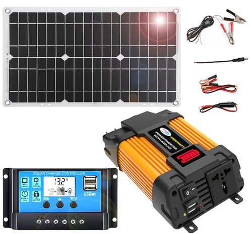 Kit de panel solar, kit completo de panel solar, inversor solar de 4000 W y panel solar monocristalino impermeable de 18 W y 18 V, controlador de 110 V/220 V 30 A con 2 enchufes USB y pantalla de alim