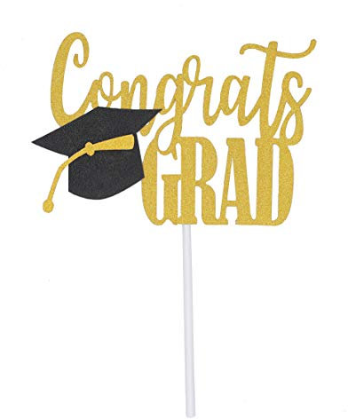 Topfunyy Tortenaufsatz „Congrats Grad“, doppelseitiger Glitzeraufsatz für Abschluss-/Absolventenparty-Dekorationen