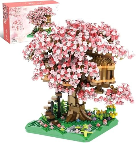 KeKeDuo Sakura Baum Bausteine Bausatz, 1200+ Klemmbausteine Modular Japanische Kirschblütenbaum Modellbausatz, Micro Bricks Konstruktionsspielzeug Nicht Kompatibel mit Großen Marken