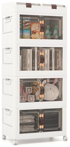 COSTWAY Boîte Rangement Plastique 210L, 4 Caisses de Rangement avec 2 Boîte à Couvercles, Boîte de Rangement Empilable à Roulettes pour Vêtement, Livres, Jouets(210L)