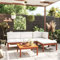 Willood 5-TLG. Gartenmöbel Set Garten Terrasse Balkonmöbel Sofa Bank Gartenset Sitzgarnitur Mittelsofa Ecksofa Garten Lounge Set mit Kissen Cremeweiß Massivholz Akazie