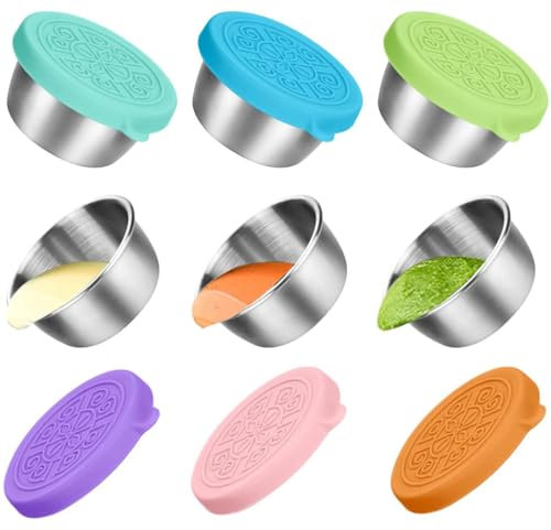 VIVIIHOO Recipiente para aderezo para ensaladas, pequeñas latas de acero inoxidable con tapa de silicona, recipiente para aderezos a prueba de fugas para fiambreras accesorios