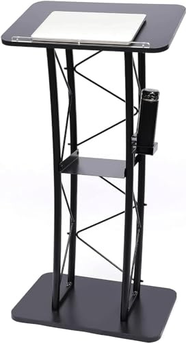 GJVBGA Podiumpult, gebogen, aus Metall, mit Getränkehalter, 40 x 60 x 120 cm, Schwarz