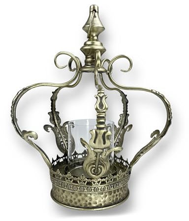 Crispe | Krone Nellore | antikes Windlicht | Höhe 36cm Ø 29 cm | mit Henkel aus Metall | Gartendeko | Deko Antik