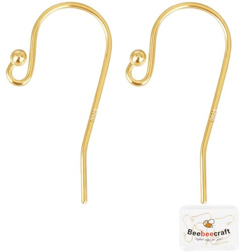 Beebeecraft 1 Box 10 Stück Ohrringhaken 18K Vergoldet 925 Fischohrdraht Kugelhaken Aus Sterlingsilber Für Die Schmuckherstellung