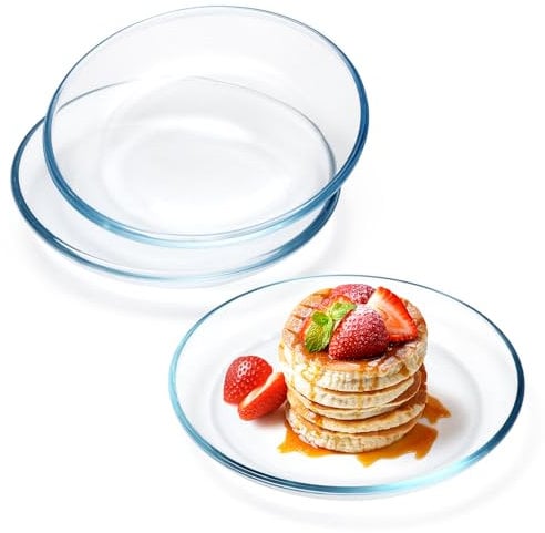 NUTRIUPS Platos Vajilla de Cristal, 17,8cm Platos Hondos de Vidrio Templado Transparente, Juego de 3 Platos, Apto para Microondas Apto para Lavavajillas