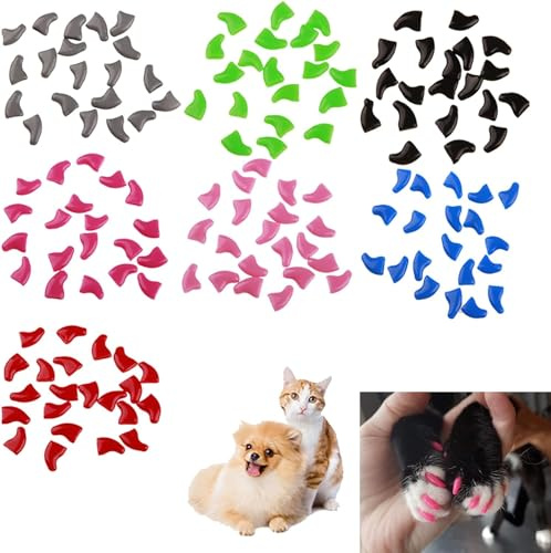 Hliloy Claw Caps for Cats, Soft Paws Cat Claw Caps, Cat Claw Caps, Cat Nail Caps, Cat Dog Nail Covers Caps, Colorful Pet Soft Claws Nail Covers with Glue and Applicators (Cat-S, 140PCS)