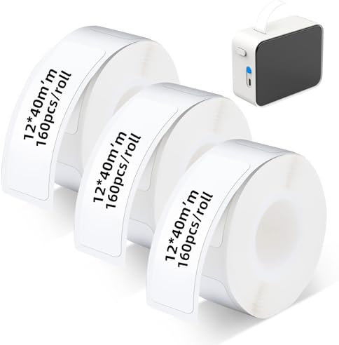 3 Rolls D30 Self-Adhesive Continuous Thermal Label Paper, Black on White, Label Maker Tapes for Phomemo D30/D35 Label Maker, Thermal Paper Roll for Office and Household Supplies