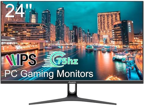 Jhcztrk 24 Zoll PC GamingMonitor, Full HD 1080P Computermonitor, IPS Panel, 75Hz, mit HDMI, VGA, lünettenloser Heim Desktop-LED Büromonitor, VESA Wandmontage kompatibel