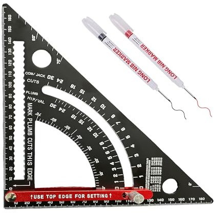 FEETE Zimmermannswinkel Winkelmesser 180mm,einstellbares Quadrat Sparren Quadrat Schreiner Werkzeuge, Kombination Quadrat Framing Quadrat, Aluminium Schreiner Winkel, Geschenk für Zimmerleute