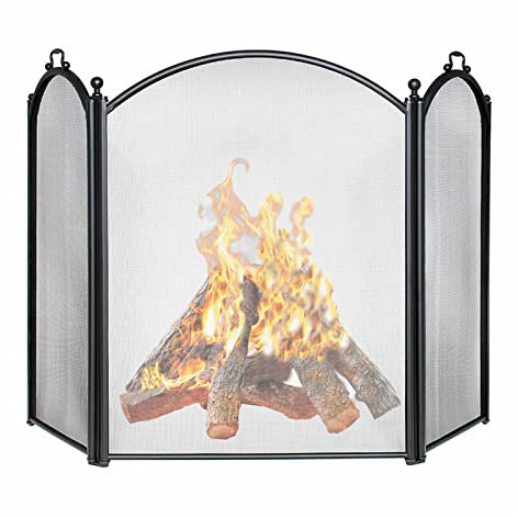 Schwarz, 3, 4 Plattenschutz für Feuerstelle, Gas und Holzkamine, Schutzblech für offenes Feuer im Innen und Außenbereich, sicher für Kinder und