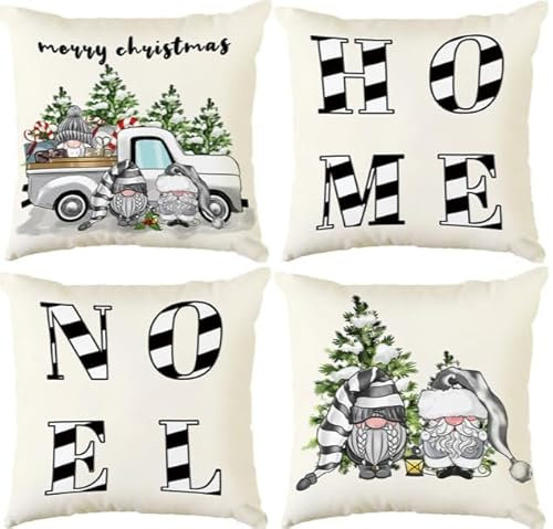 Aitsite 4er-Pack Winter-Kissenbezüge, 45 x 45 cm, Weihnachts-Kissenbezüge, Winter, Weihnachts Dekoration für Wohnzimmer, Sofa, Schlafzimmerdekoration (Gesichtslose Puppe)