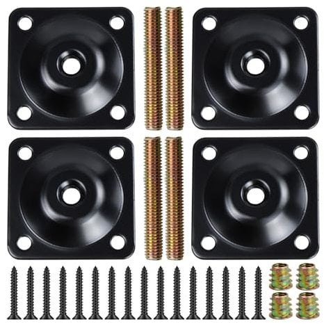 bociloy 4 x M8-Gewindebein-Montageplatten, schwarze Möbelbeinbefestigungsplatten, flache Möbelmontage, T-Platten, Möbel mit Aufhängerschrauben, Reparatur-Set für Sofa, Tisch, Couch, Stuhl