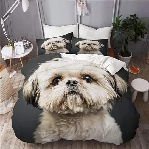 TACOKI Bettwäsche 135x200 Shih Tzu, 3D Muster Shih Tzu Bettwäsche Set Weich Kuschelig Mikrofaser Bettbezug mit Reißverschluss Bettbezüge + 2 Kissenbezug 80x80 cm 1675z