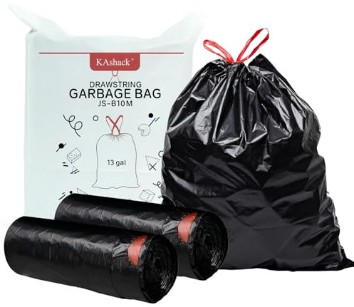 Kashack Müllbeutel 50L 50 Stück, Mit Zugband Schwarz Mülltüten, 36µm Extra Stark Schwerlast Reiß Feste MüLlsäCke,FüR Badezimmer, Küche, Schlafzimmer, BüRo AbfallsäCke, Schnell Verpacken MüLl 60x70cm