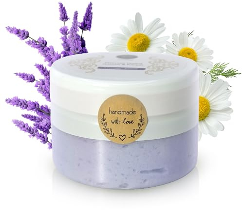 réju.mo Exfoliante de sal para rostro y cuerpo, exfoliante salino para sauna, para una piel suave y flexible, antiacné, para nutrir y limpiar la piel (morado), lavanda y manzanilla