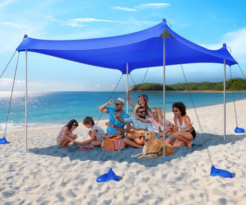 Rhino Valley Strandmuschel, Strandzelt Sonnenschutz UV 50+, Windschutz Strandzelt, Tragbar Sonnensegel Strand für Camping, Angeln, Picknick im Garten Strand, 10x10 FT, Indigo