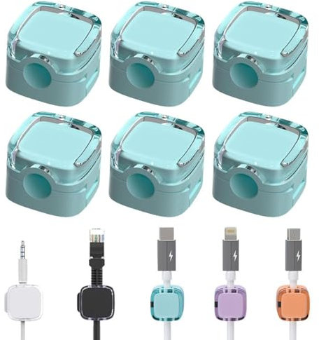 Enitmor Neue 6 Stück Verstellbare magnetische Kabelhalterung & selbstklebende Kabelclips – Kabelmanagement für Schreibtisch, Nachttisch, Ladekabel, HDMI, USB, Audiokabel, TV-Kabel, Laptop-Kabel (Blau)