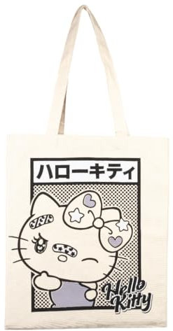 Konix Hello Kitty Tote Bag Tasche mit langen Griffen - 38 x 42 cm - 100% Polyester - Zwinkerndes Motiv - Weiß