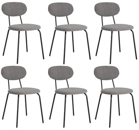 JZGORC Set di 6 Sedie da Pranzo, Sedia da Cucina Impilabile, Sedia da Pranzo Oderna Imbottita con Gambe in Metallo Nero per Soggiorno, Sala da Pranzo, Cucina, Camera da Letto - Grigio Scuro