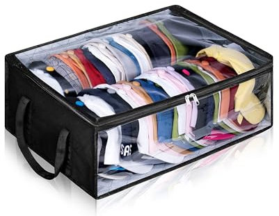 WEKIWGOT 2 pezzi Organizzatore Cappelli per Armadio, Grande Capacità Portacappelli con Chiusura a Zip e Tessuto Traspirante, Contenitore per 40 Snapback/Berretti, Nero