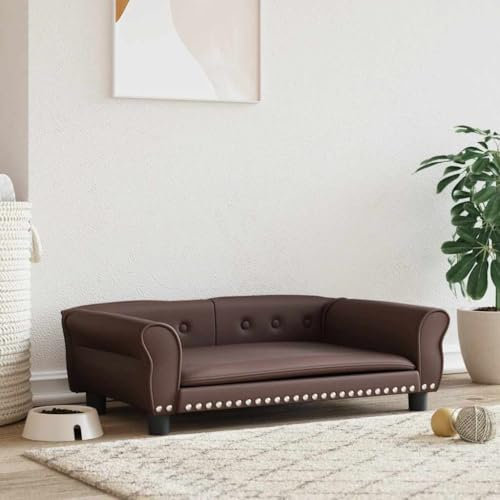 FENLAX Hundesofa Bequeme Haustierbett Hundecouch Kunstleder Welpenbett Haustiersofa Hundehütte für Große Mittelgroße Hunde Modernes und Elegantes Design Braun 95x55x30 cm
