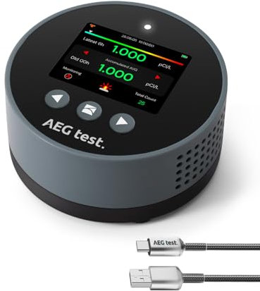 AEGTEST HOUND-1085 Portable Radon Detector, Long-Term Radon Monitoring for Home, Audible & Visual Alarms, Rechargeable, TFT Color LCD Screen, pCi/L or Bq/m³ - Blue