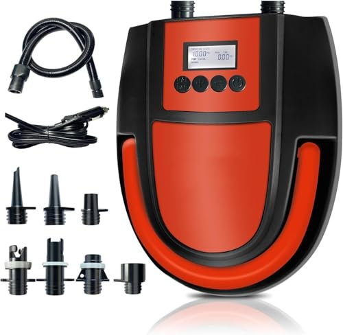 Electric SUP Pump 20 PSI Auto-Off Feature, Dual Stage Inflation & Deflation Function, 6 Nozzle Paddle Board Pump, Air Tent, Mattress, Pump Electric, Air, Awning, Paddleboard, 12V DC Car Connector