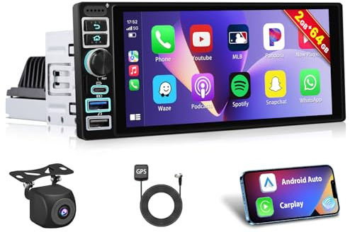 Inefala 2G+64G Android 15 Autoradio 1 DIN con Wireless CarPlay Android Auto, 6.9 Pulgadas Pantalla Radio Coche Bluetooth con Navi GPS WiFi FM/RDS USB-A&C SWC Mic Cámara Trasera