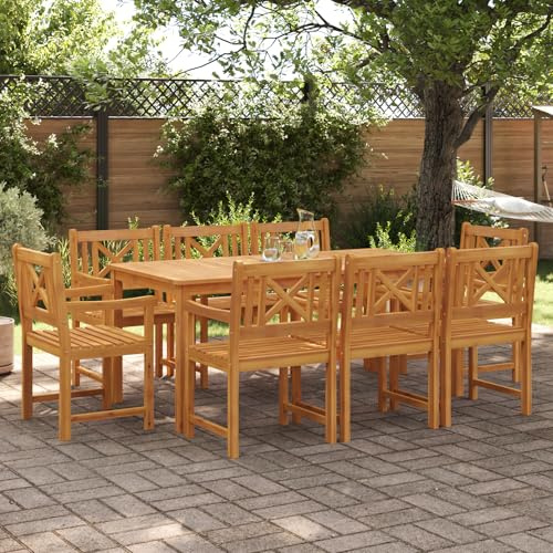 Qnhdfrt Garten Esstisch Set aus Massivholz Akazie 180x90 cm mit 6 Stühlen Outdoor Tischgarnitur für Garten und Terrasse